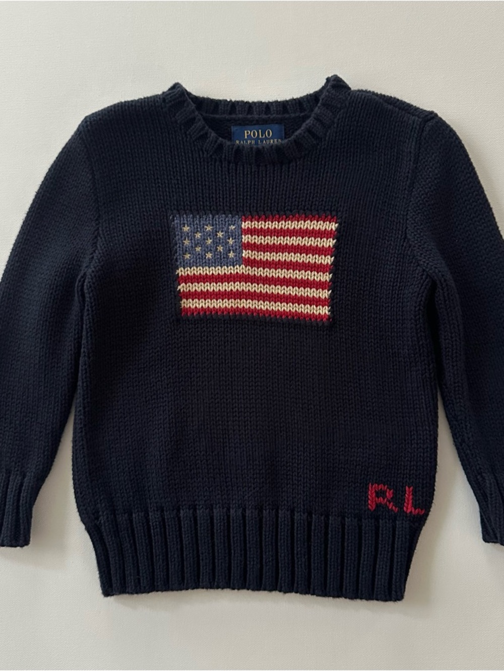 Polo Ralph Lauren 3T Toddler Boy Navy Blue Crewneck Sweater American Flag